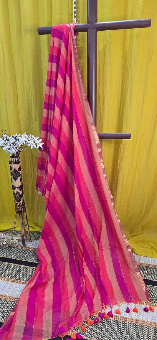 Stylish Pink Multicolored Mul Cotton Saree for Vibrant Festive & Daily Wear