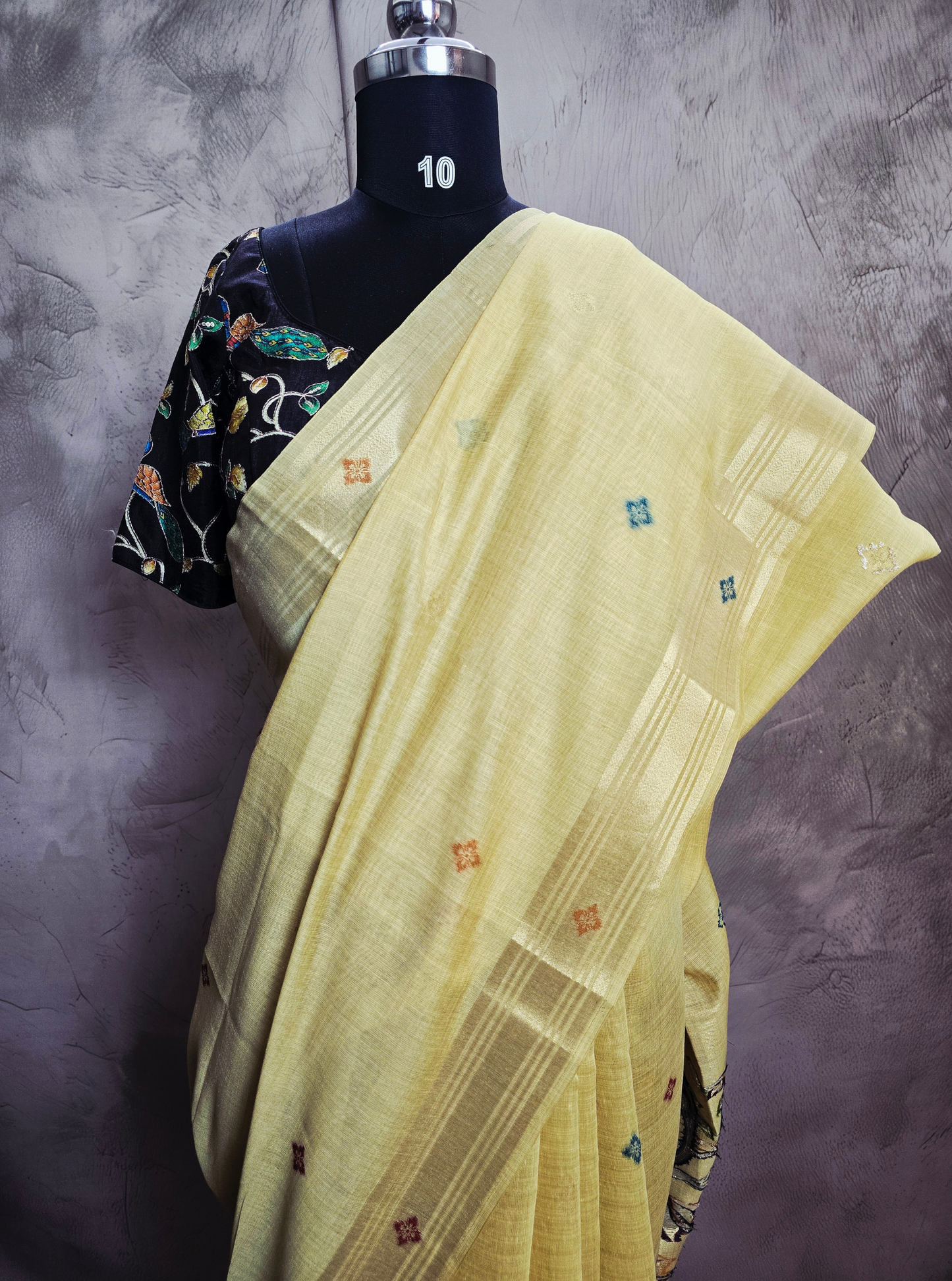 Pastel Yellow Cotton Designer Saree with Subtle Butta & Elegant Border