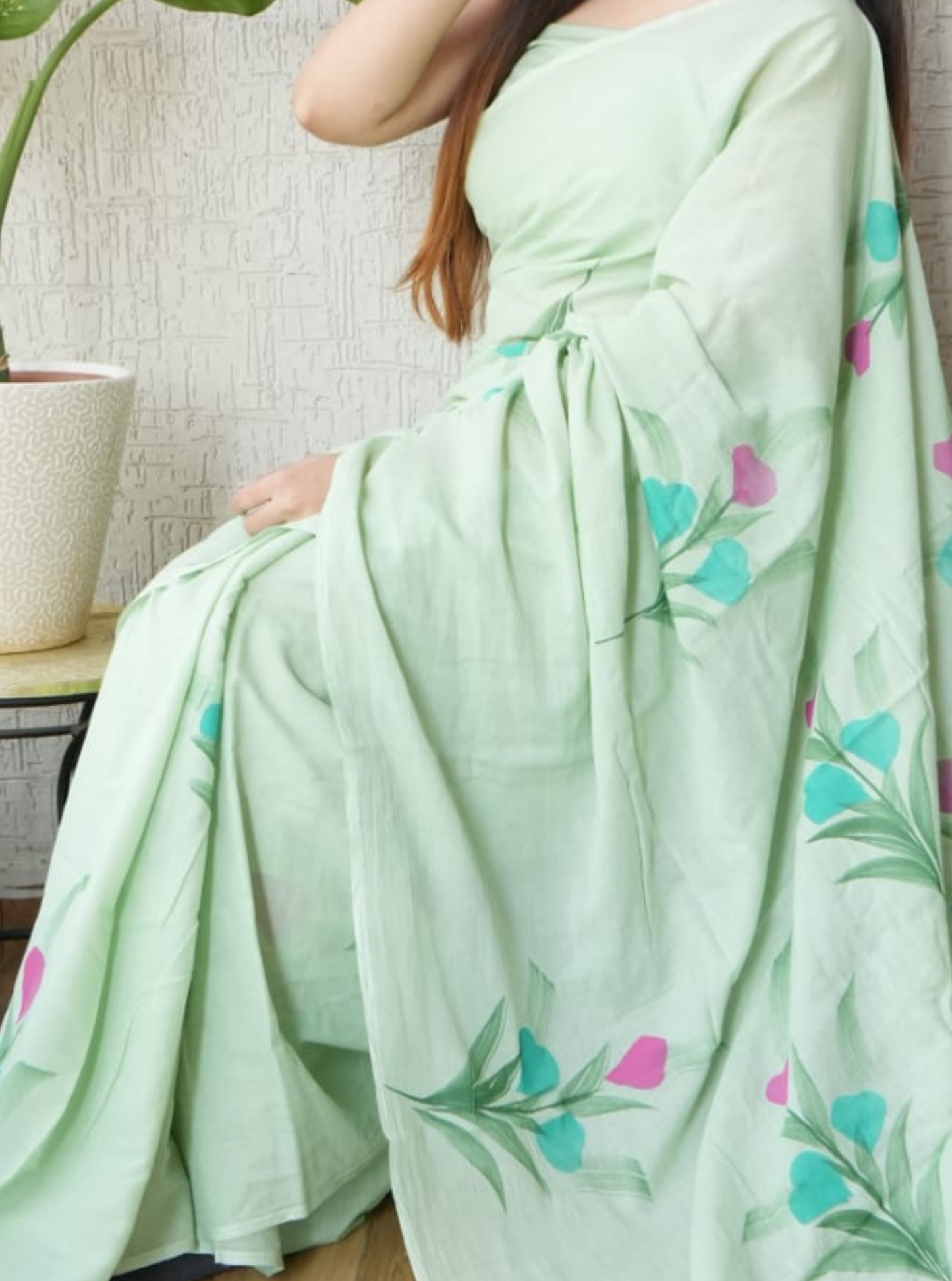 Pastel Green Cotton Jaipur Bagru Print Saree