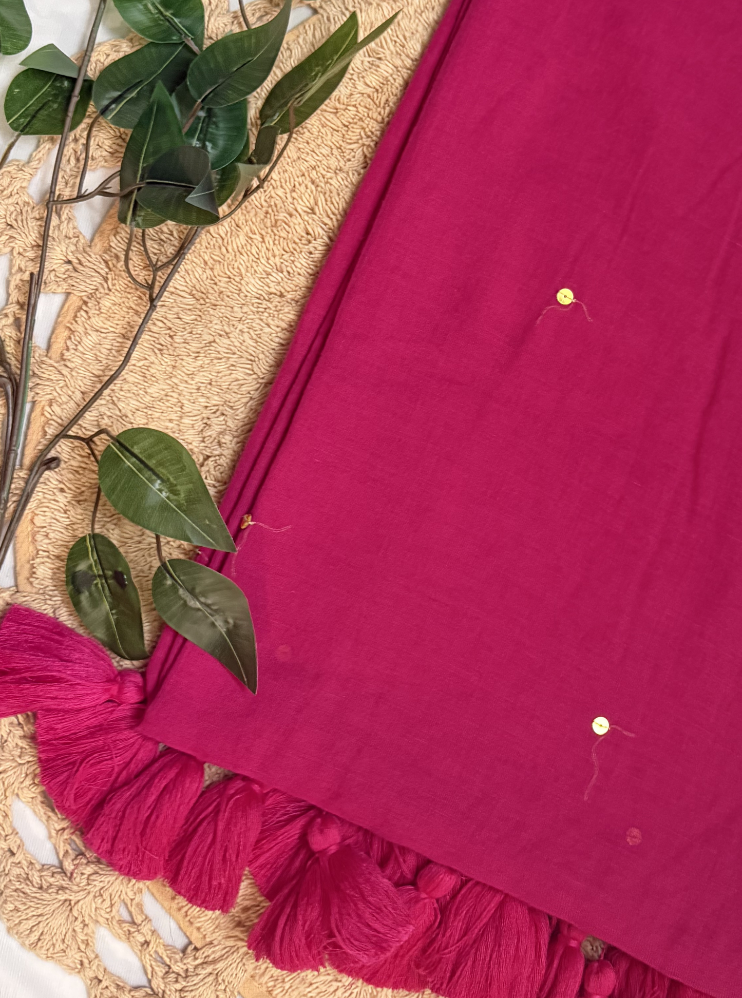 Royal Pink Mul Cotton Saree with Gold Border & Sequin Highlights