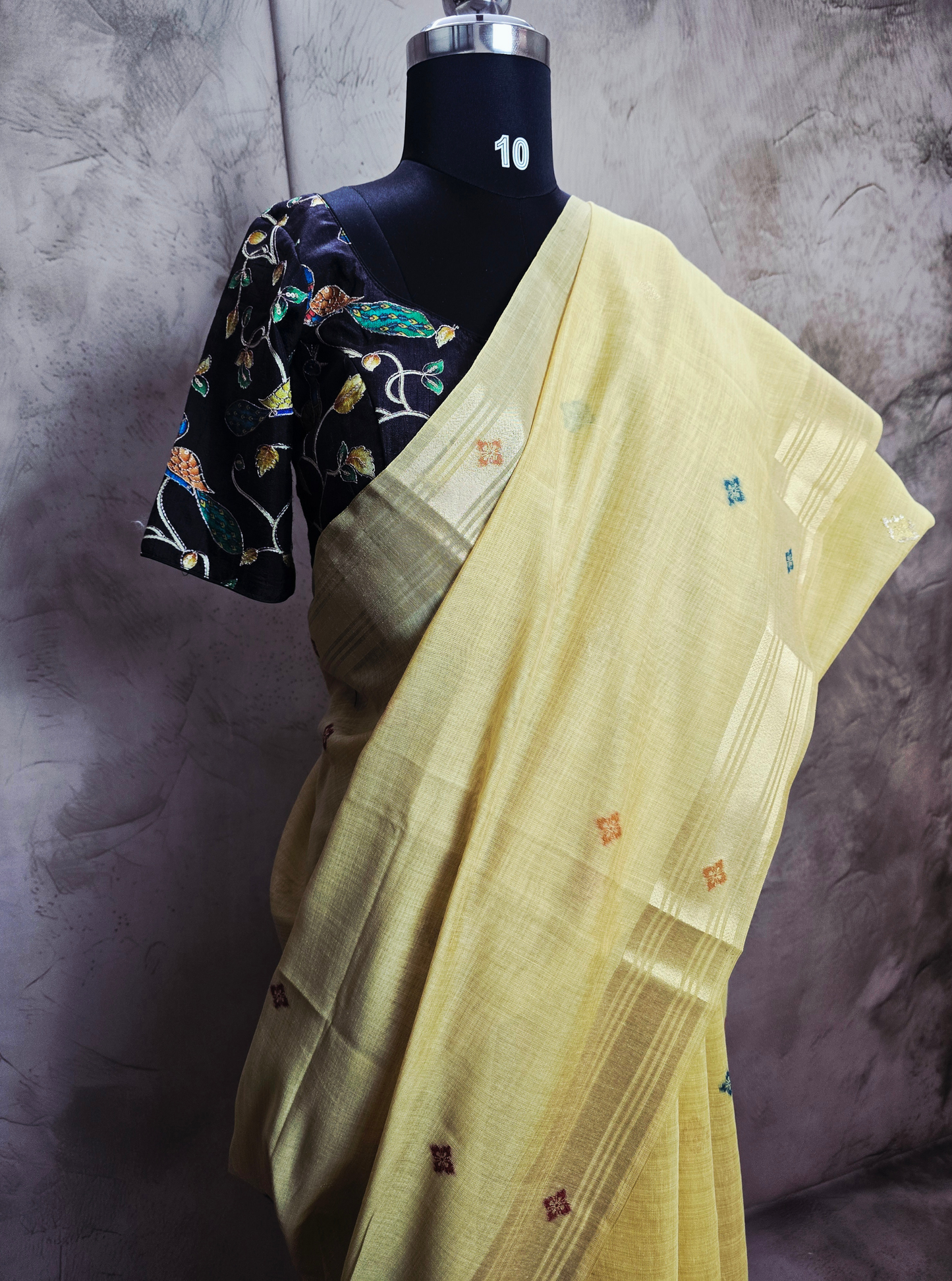 Pastel Yellow Cotton Designer Saree with Subtle Butta & Elegant Border