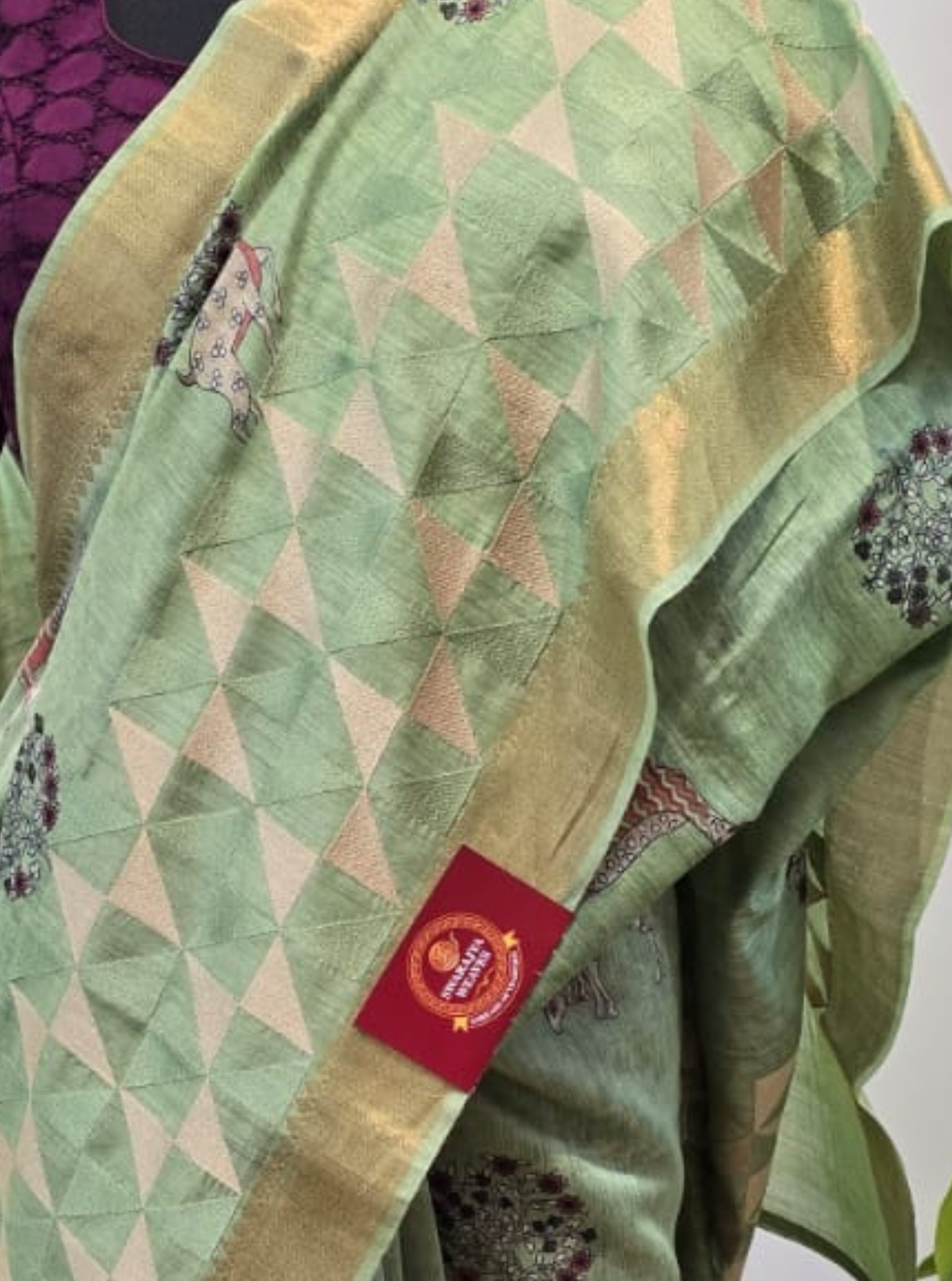 Elegant Green Pure Moonga Silk Saree with Geometric & Artistic Motifs