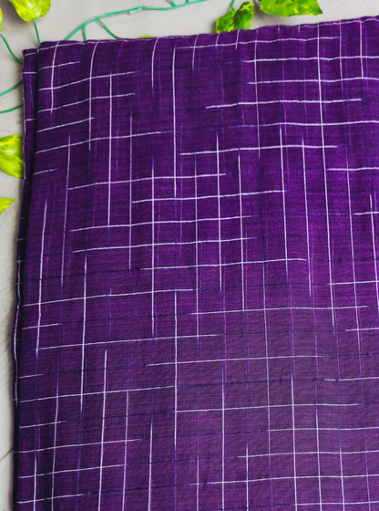 Elegant Purple Mul Cotton Saree with Check Pattern & Tassel Pallu