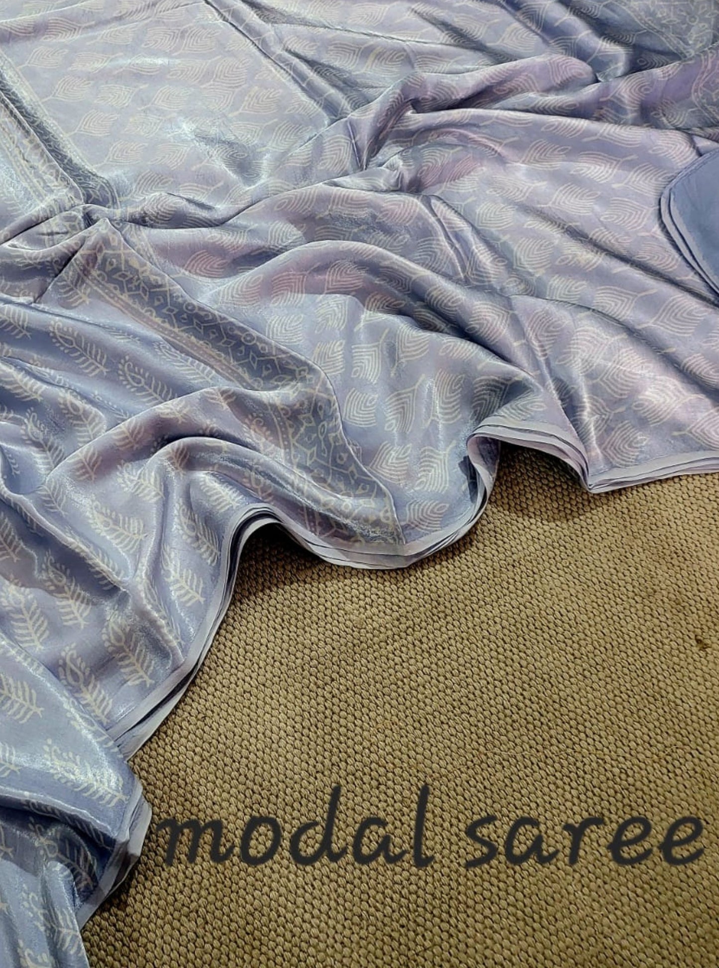 Powder Blue Modal Silk Saree with Ajrakh Print – Naturally Dyed Heritage Weave