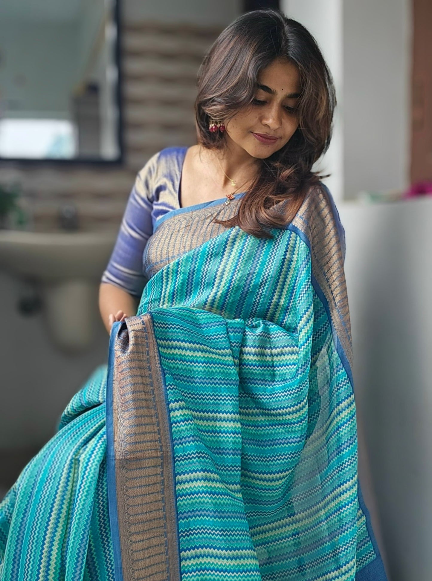 Blue Chanderi silk saree