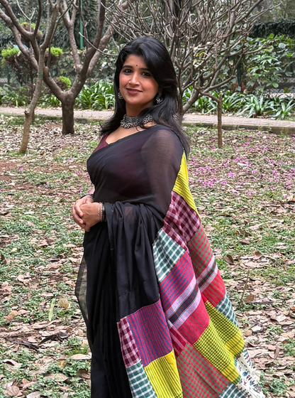 Midnight Patchwork Multi Color Mul Cotton Saree