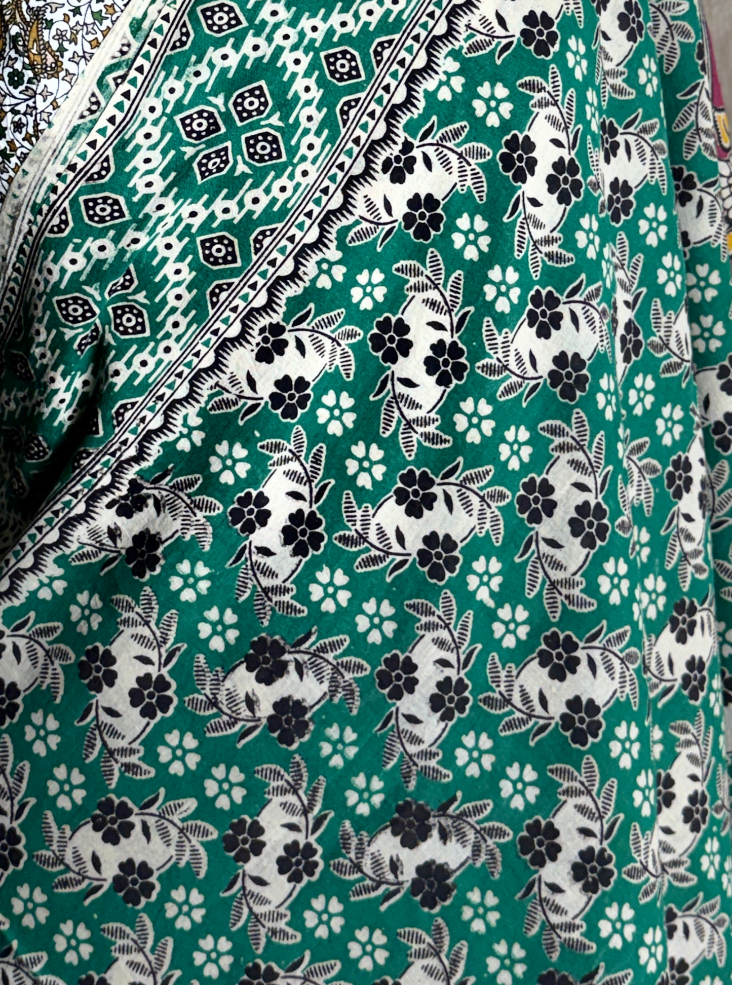 Teal Green Cotton Kalamkari Saree with Floral Buta Prints