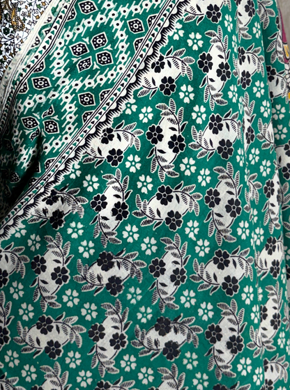 Teal Green Cotton Kalamkari Saree with Floral Buta Prints