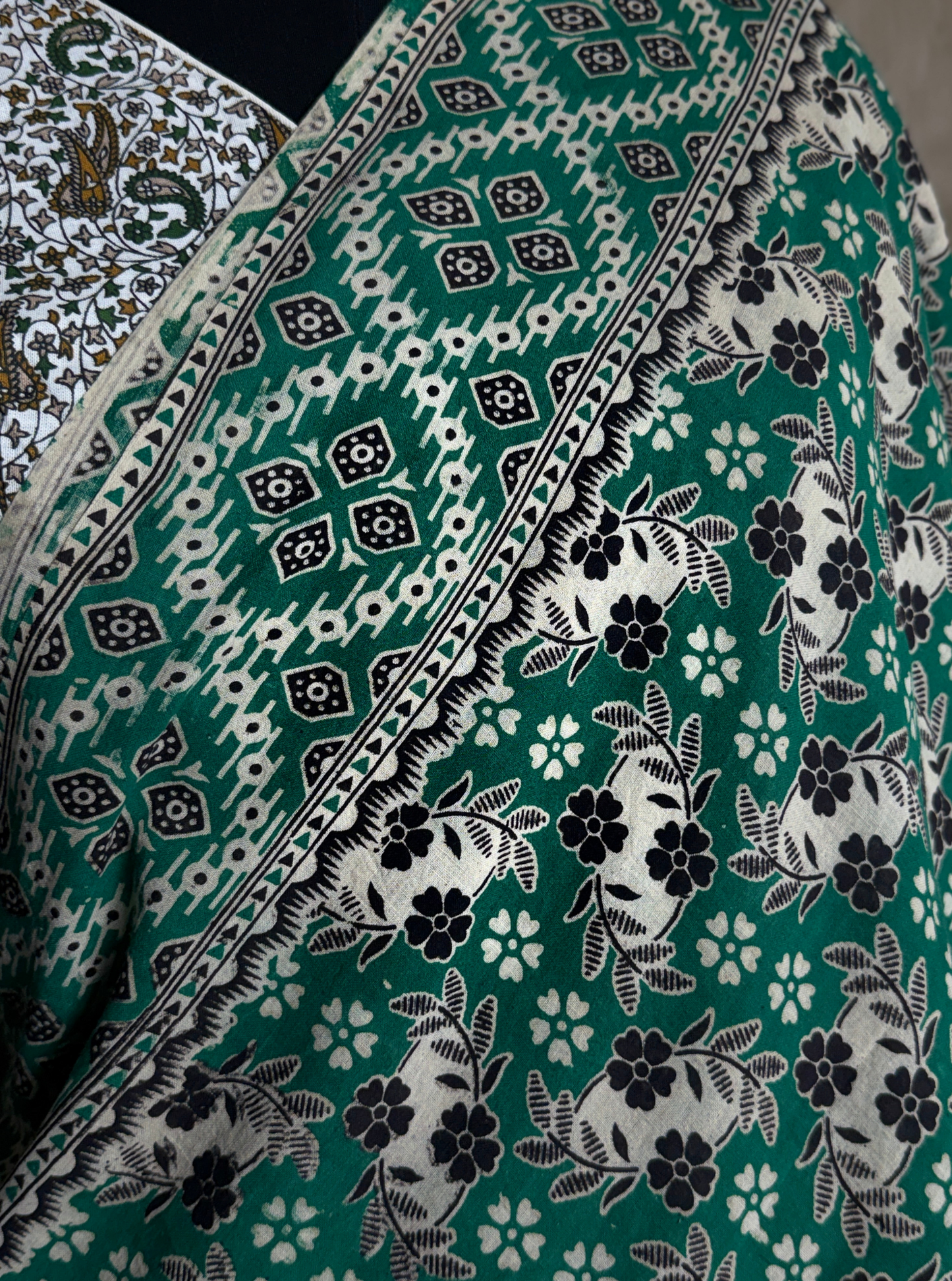Teal Green Cotton Kalamkari Saree with Floral Buta Prints