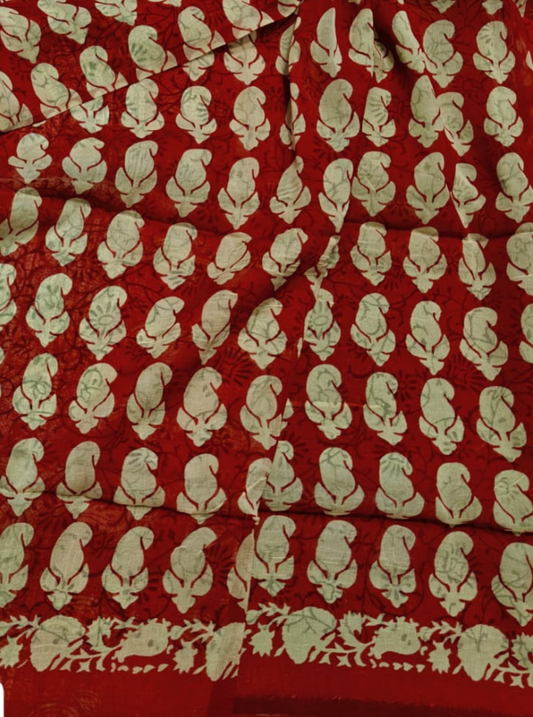Red & Black Chiffon Double Diamond Saree with Buta Print & Contrast Pallu