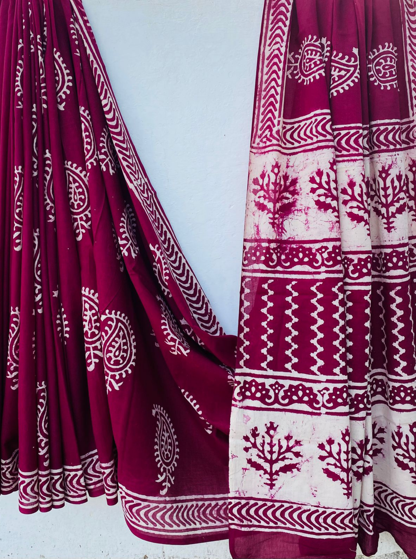 Deep Maroon Bagru Handblock Printed Cotton Saree