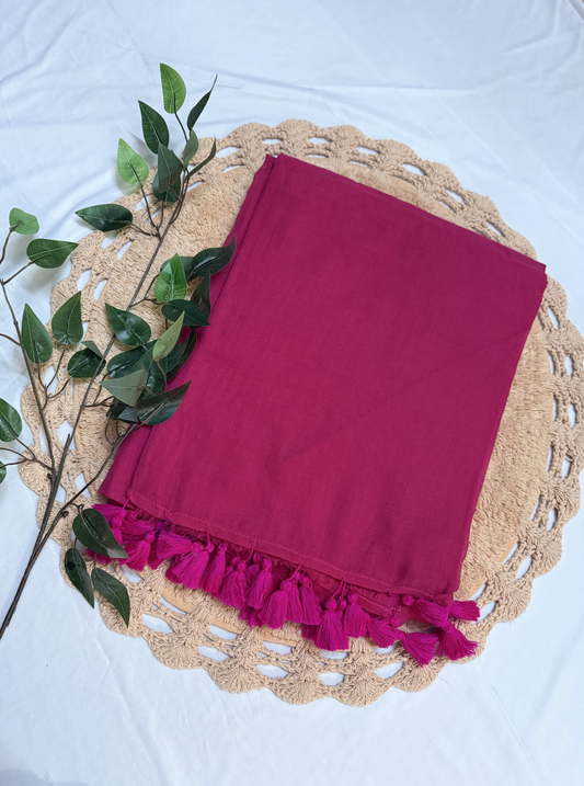 Rani Pink Mul Cotton Saree with Tassel Pallu