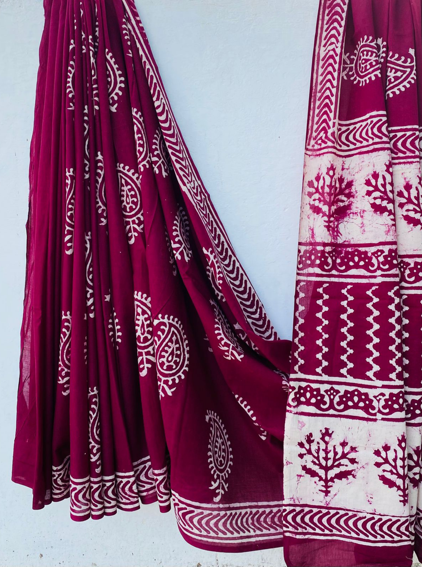 Deep Maroon Bagru Handblock Printed Cotton Saree