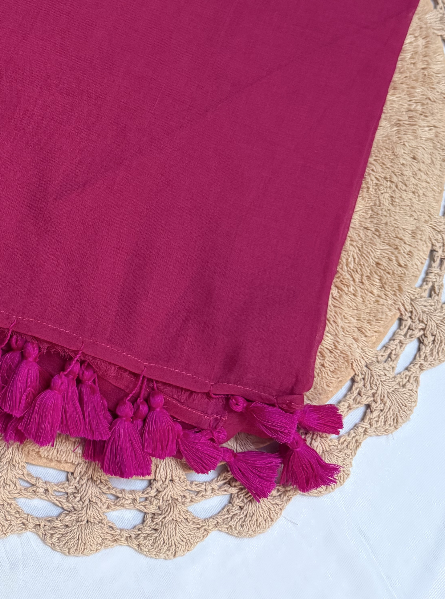 Rani Pink Mul Cotton Saree with Tassel Pallu