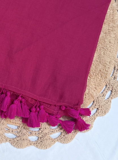 Rani Pink Mul Cotton Saree with Tassel Pallu