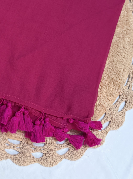 Rani Pink Mul Cotton Saree with Tassel Pallu