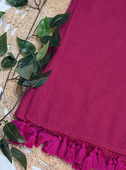 Rani Pink Mul Cotton Saree with Tassel Pallu