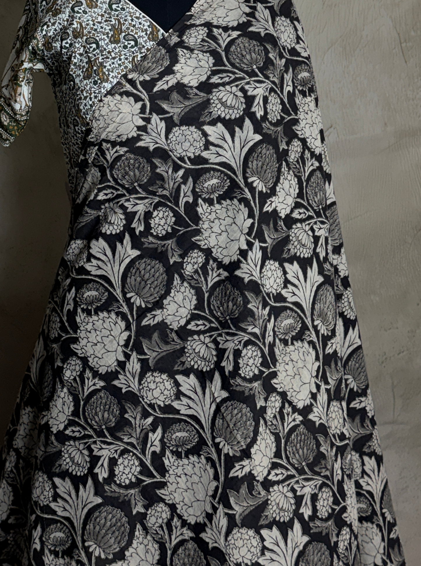 Black & Ivory Cotton Kalamkari Saree with Floral Vine Prints