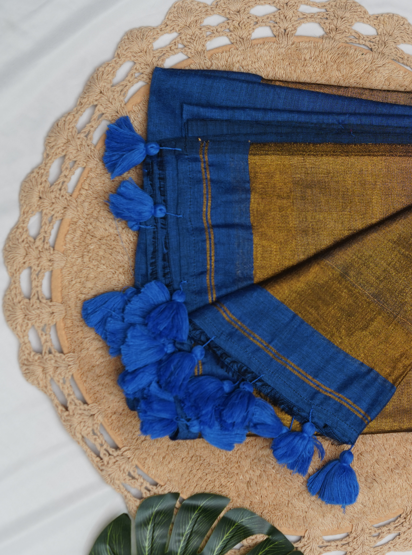 Royal Blue Mul Cotton Saree with Rich Gold Pallu & Tassels