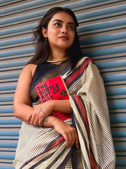 Classic Maheshwari Silk Saree with Contemporary Stripe Border