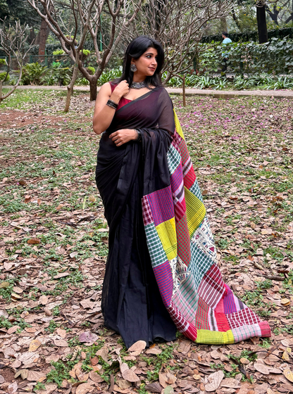 Midnight Patchwork Multi Color Mul Cotton Saree
