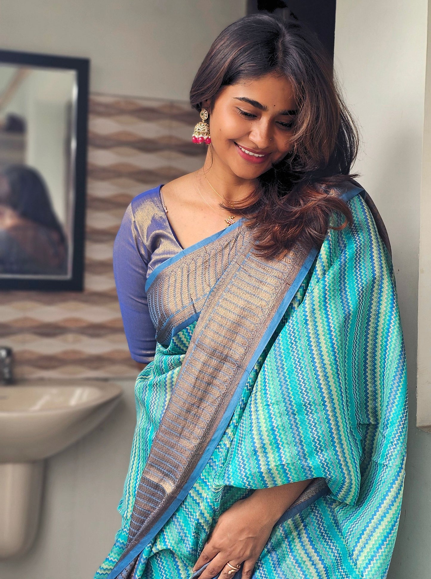 Blue Chanderi silk saree