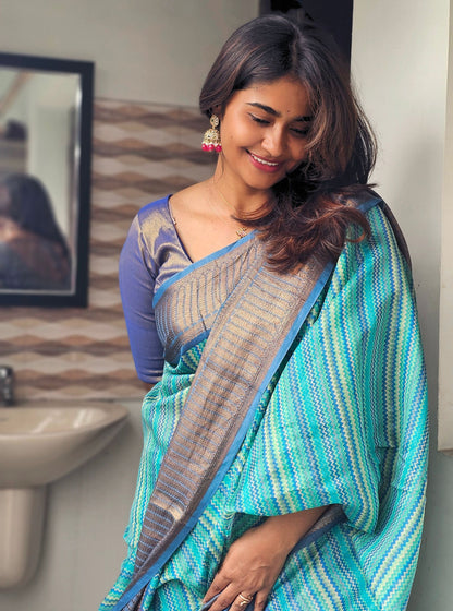 Blue Chanderi silk saree