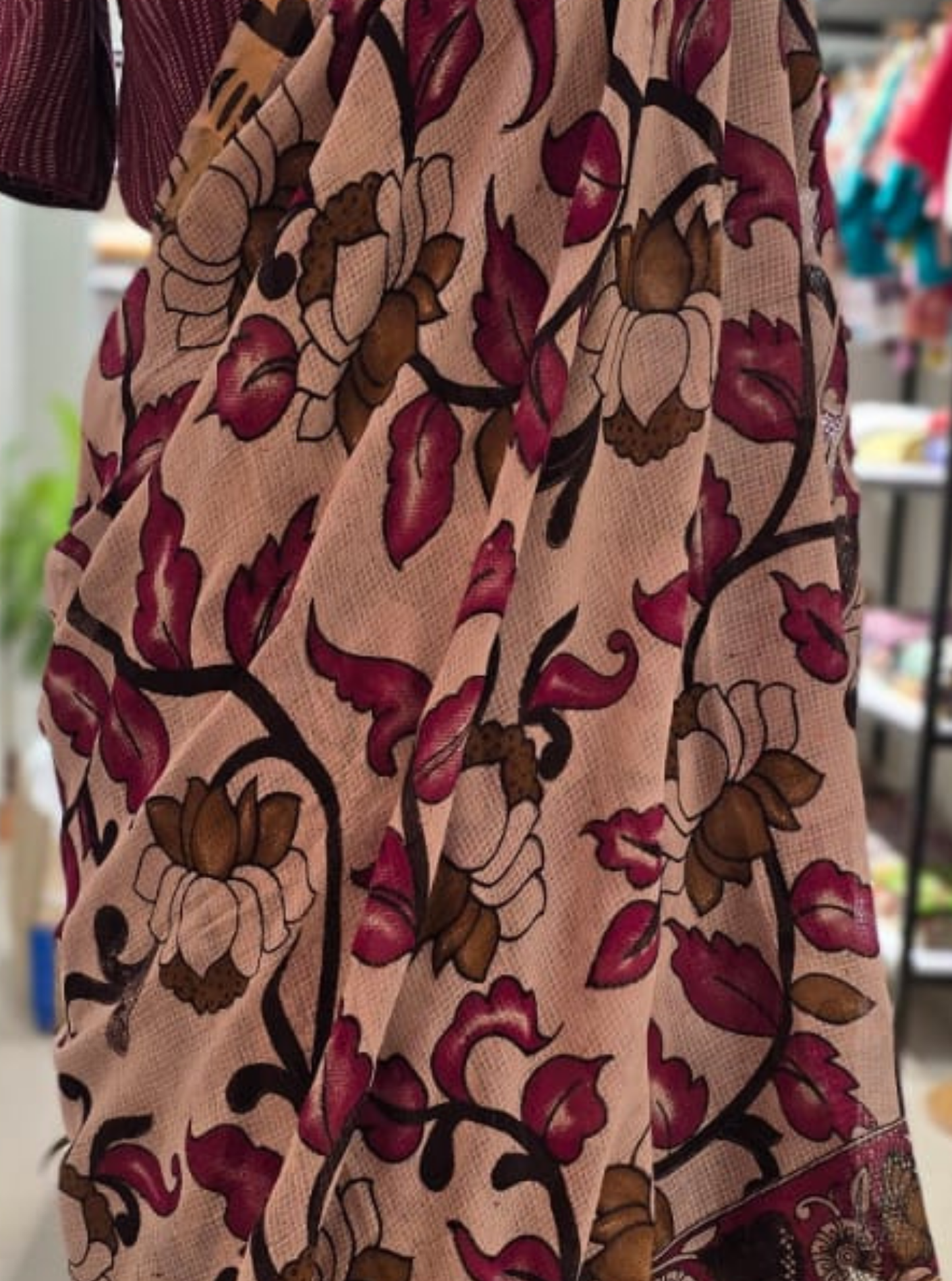 Beige Kota Cotton Saree with Kalamkari Screen Print