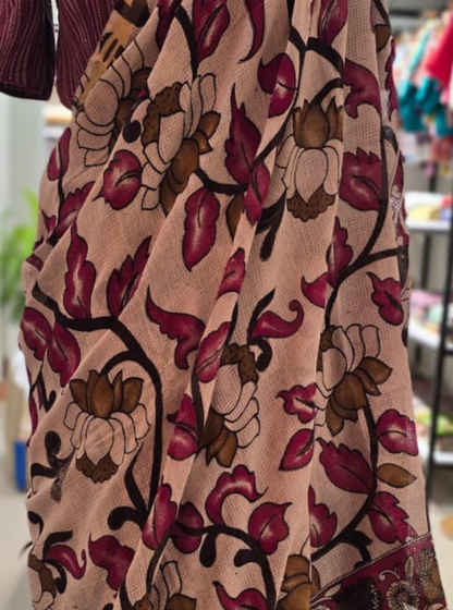 Beige Kota Cotton Saree with Kalamkari Screen Print