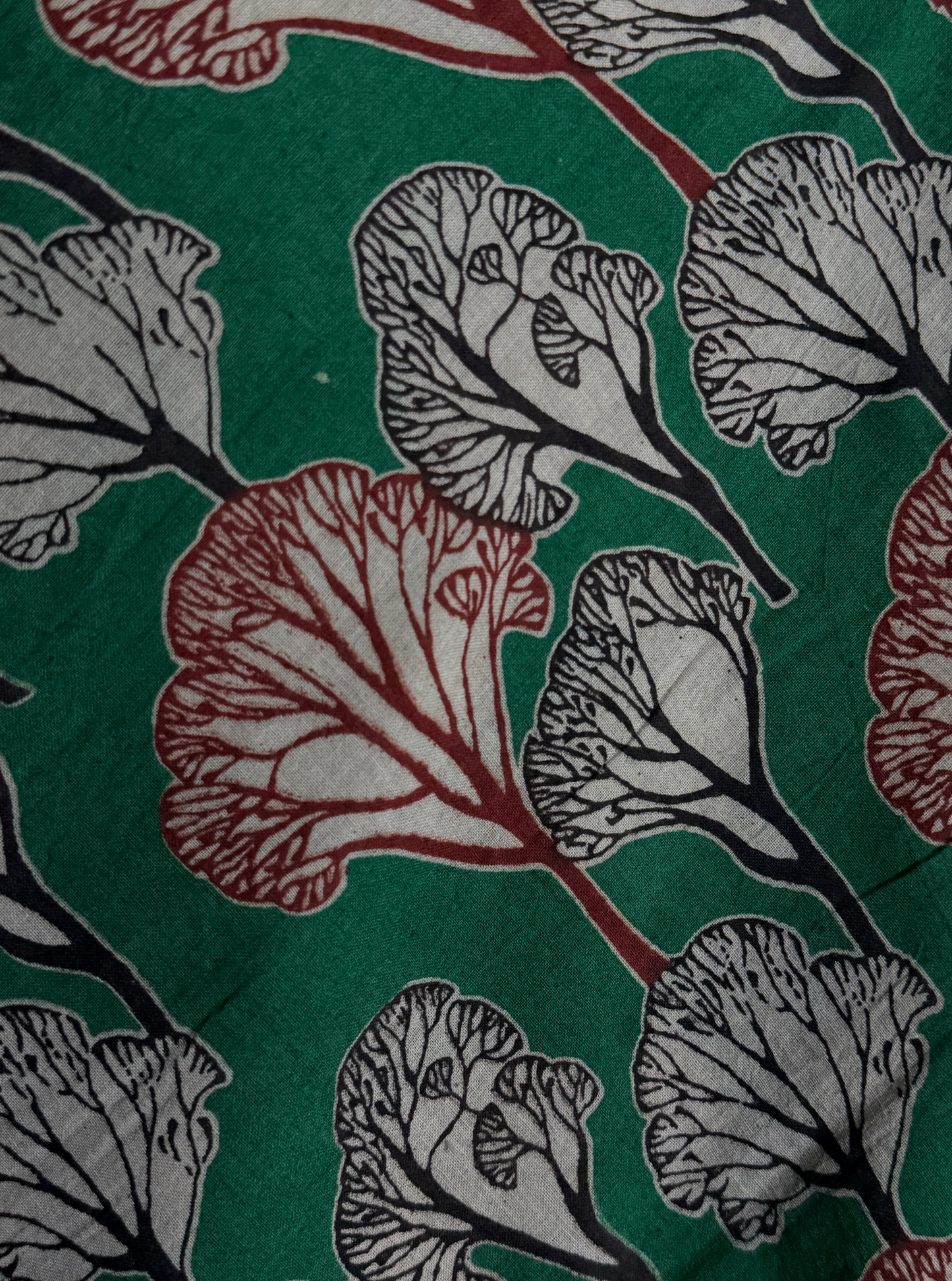 Emerald Green Cotton Kalamkari Saree with Leaf Motif Prints