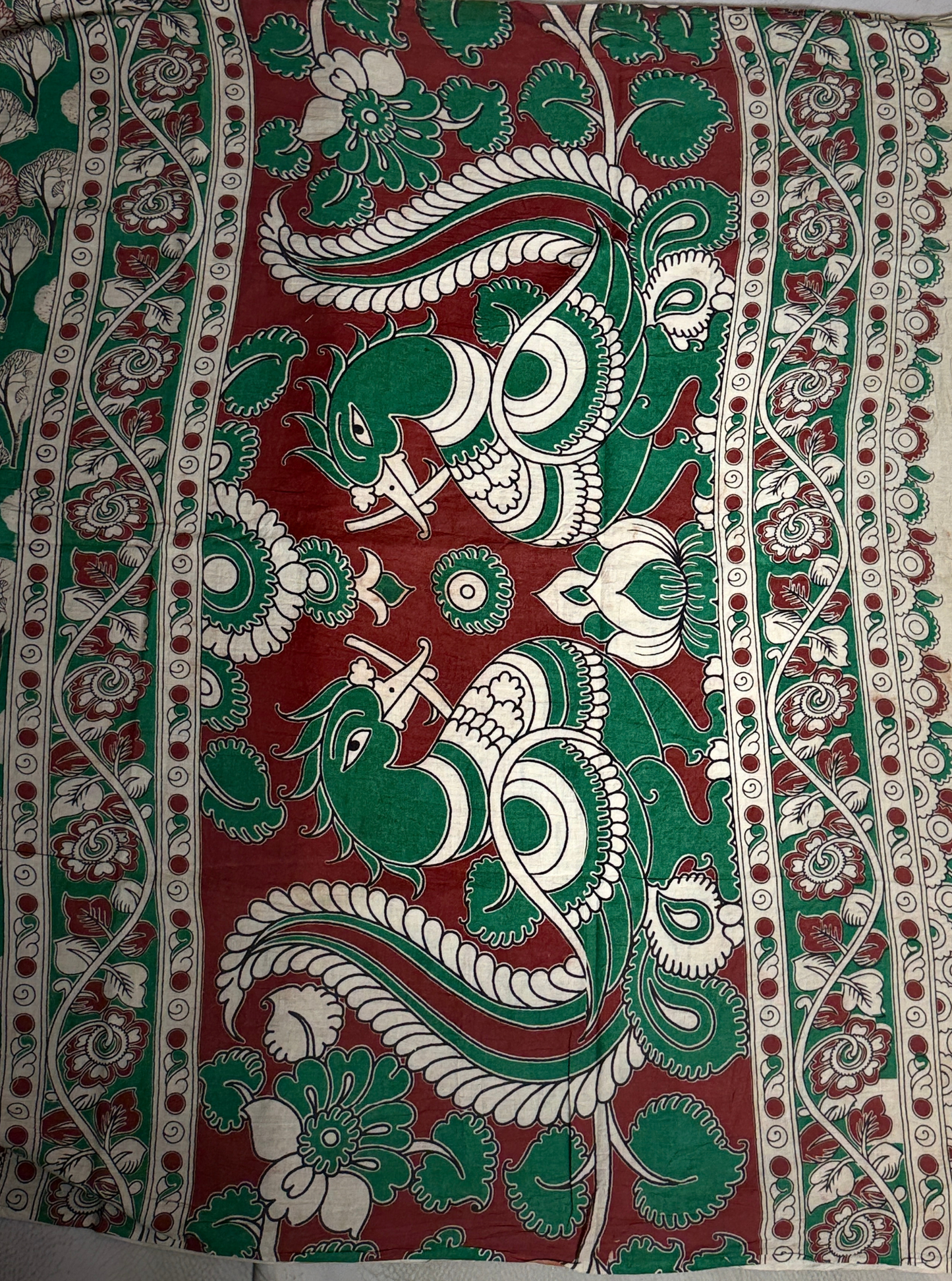 Emerald Green Cotton Kalamkari Saree with Leaf Motif Prints