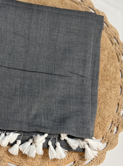 Classic Grey Mul Cotton Saree with White Tassel Pallu