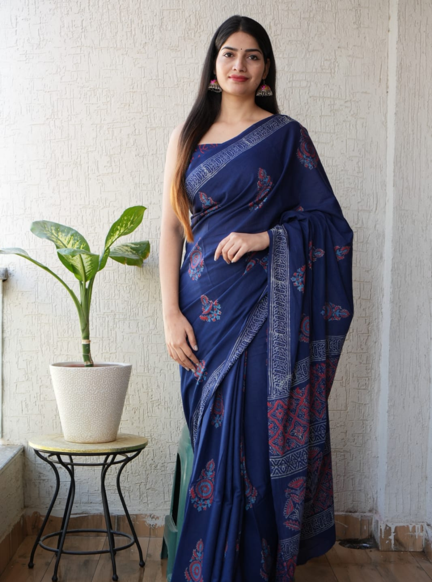 Elegant Navy Blue Modal Silk Saree with Traditional Motifs