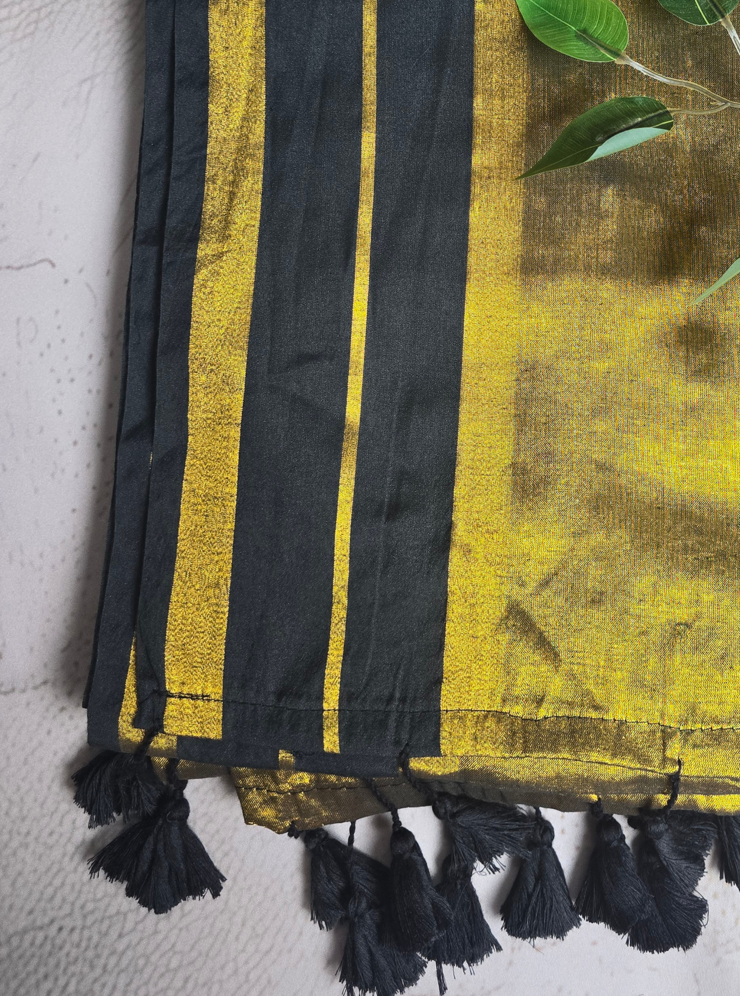Elegant Mustard Gold Tissue Mul Cotton Saree with Black Border & Tassel Pallu