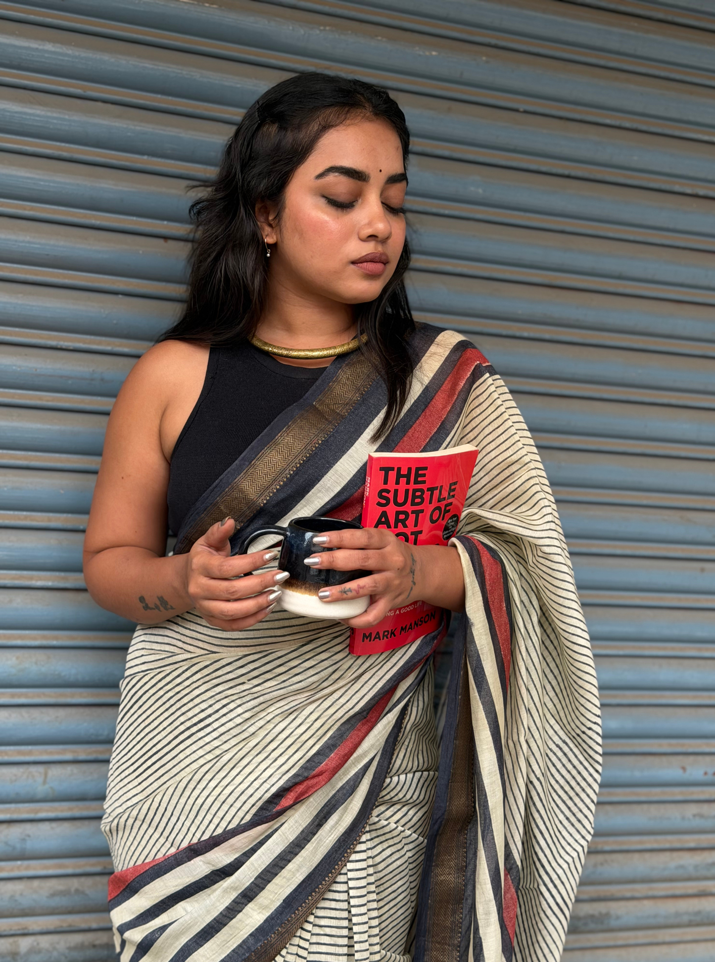 Classic Maheshwari Silk Saree with Contemporary Stripe Border