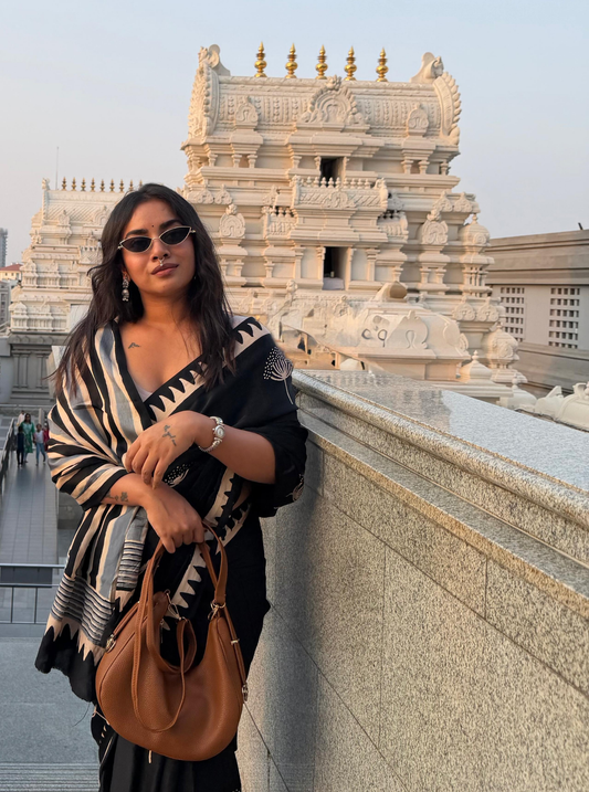 Midnight Bloom Modal Silk Hand-Blocked Ajrakh Saree