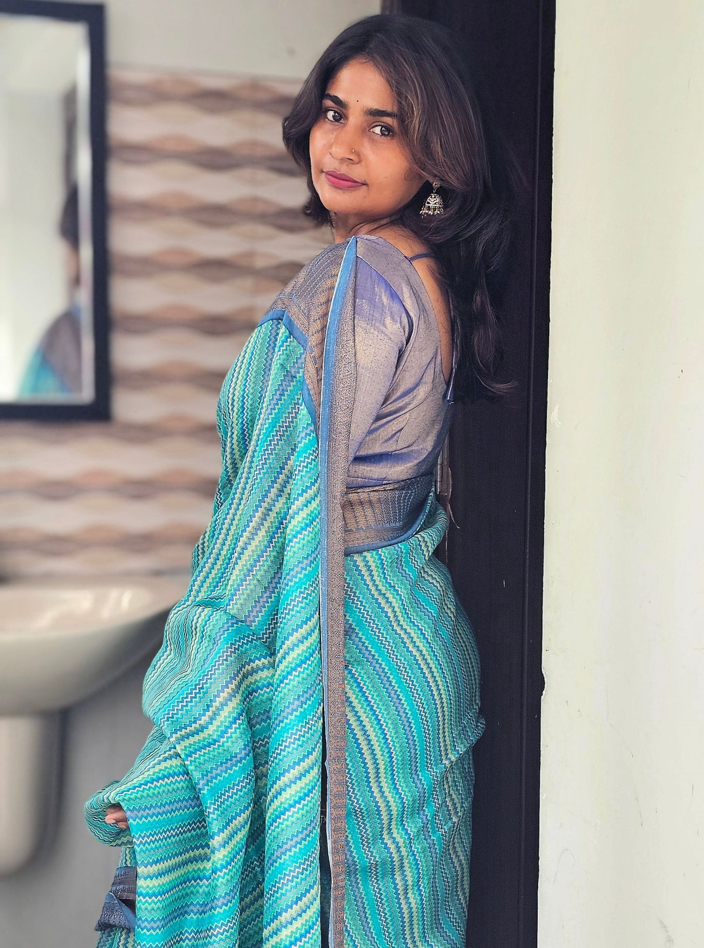 Blue Chanderi silk saree