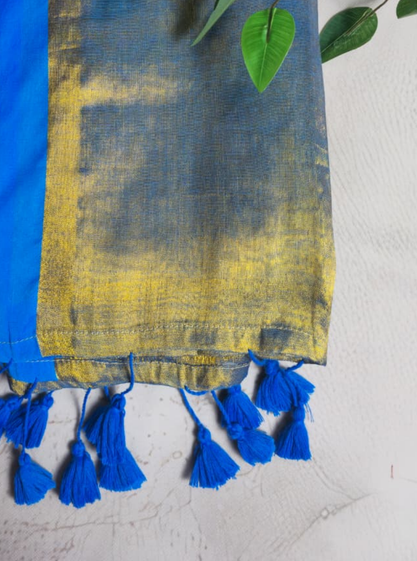 Blue & Gold Tissue Cotton Saree with Contrast Border