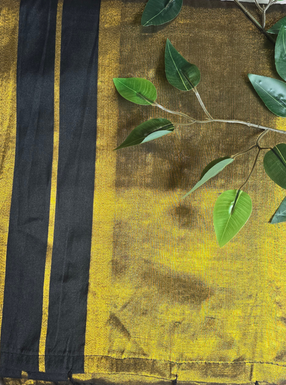 Elegant Mustard Gold Tissue Mul Cotton Saree with Black Border & Tassel Pallu