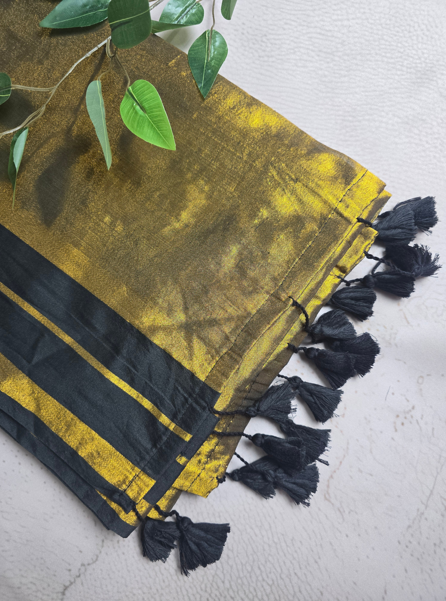 Elegant Mustard Gold Tissue Mul Cotton Saree with Black Border & Tassel Pallu