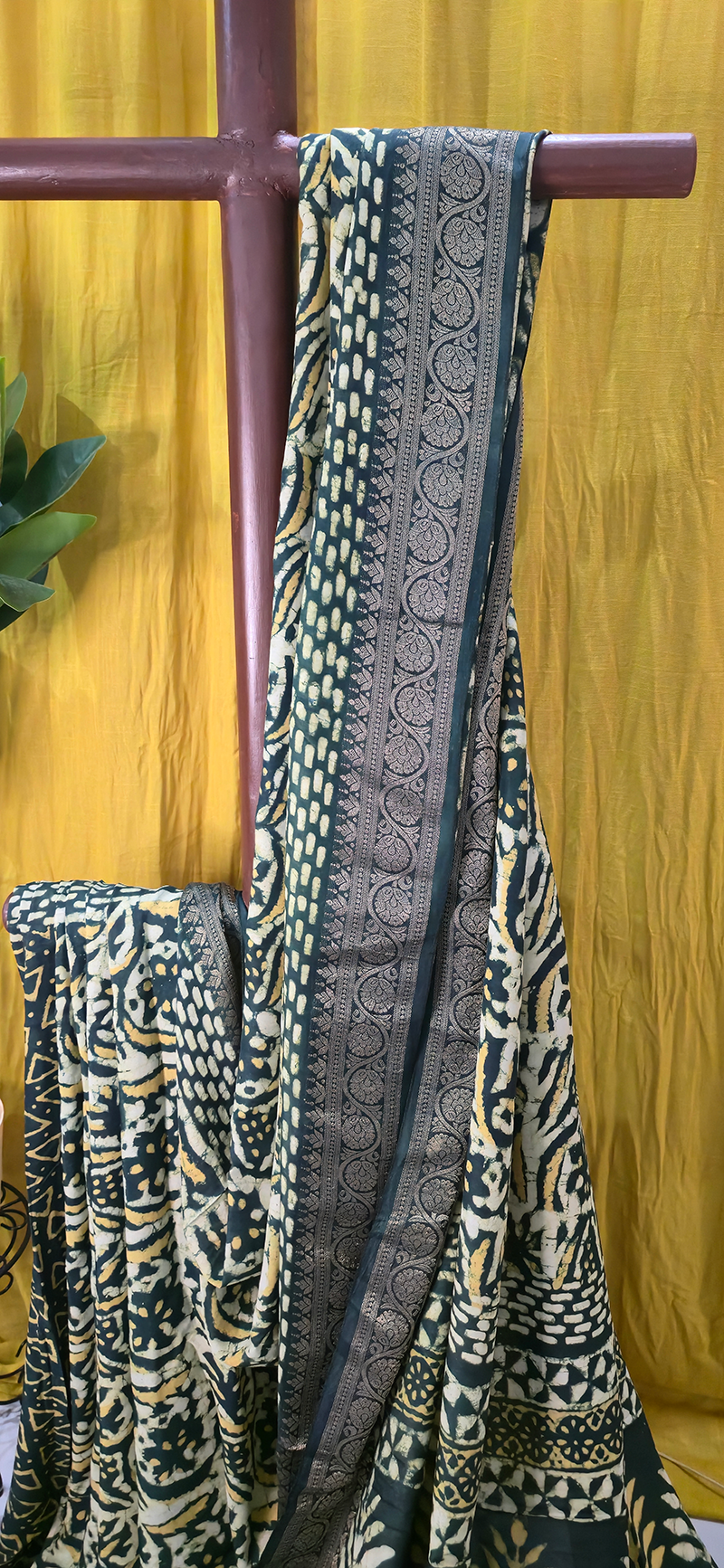 Stylish Yellow Dola Silk Saree with Ajrakh Hand Block Print for Festive & Party Wear