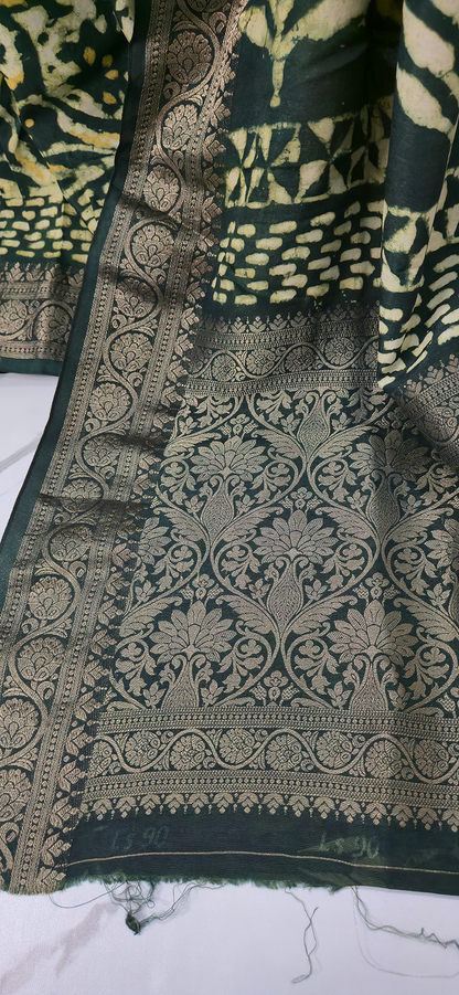 Stylish Yellow Dola Silk Saree with Ajrakh Hand Block Print for Festive & Party Wear