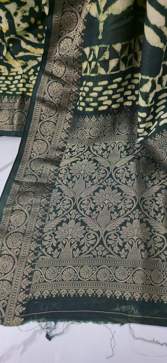 Stylish Yellow Dola Silk Saree with Ajrakh Hand Block Print for Festive & Party Wear