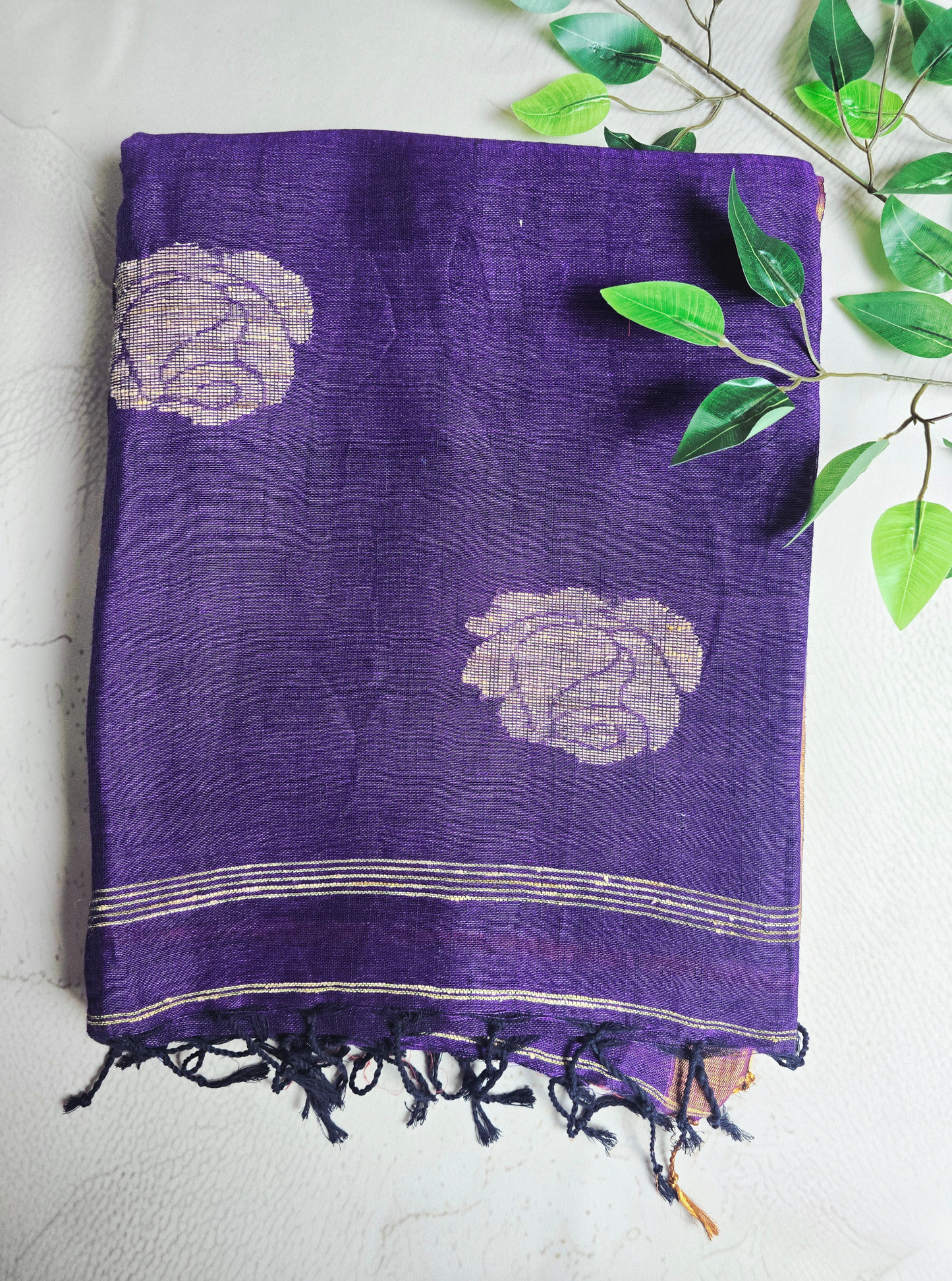 Elegant Purple Linen Tissue Saree with Jamdani Motifs