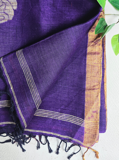 Elegant Purple Linen Tissue Saree with Jamdani Motifs
