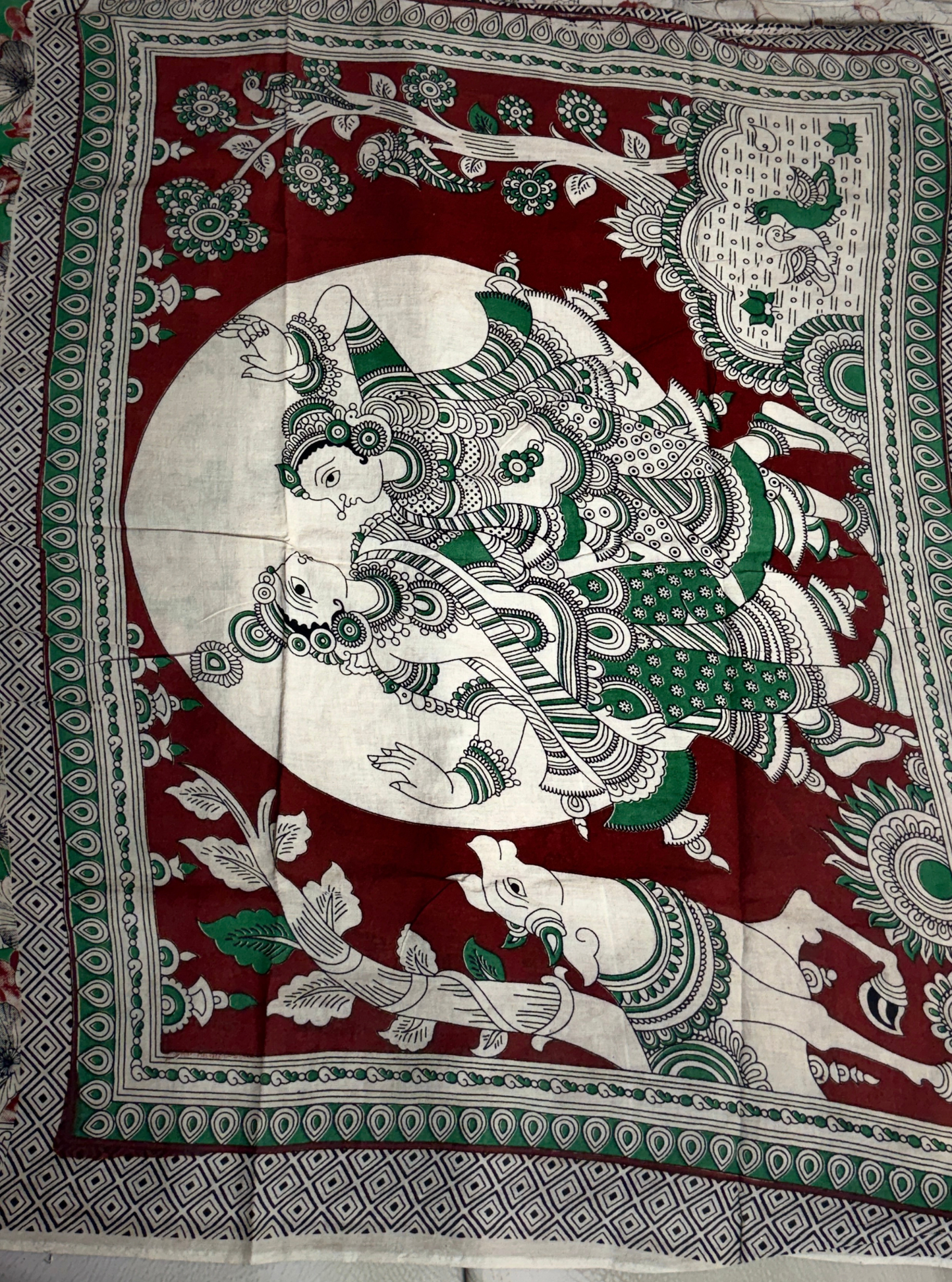 Mint Green Cotton Kalamkari Saree with Floral Blossom Prints