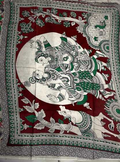 Mint Green Cotton Kalamkari Saree with Floral Blossom Prints
