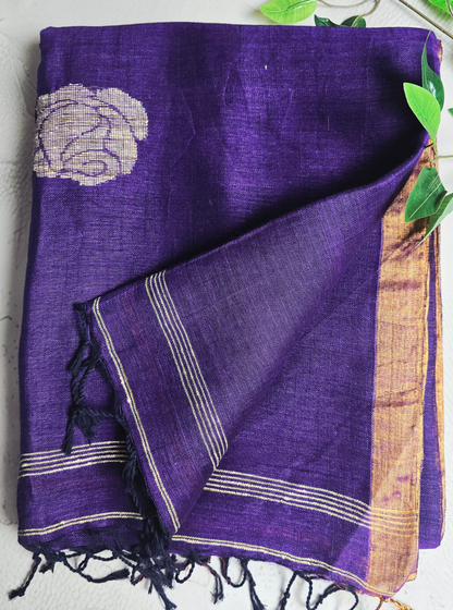 Elegant Purple Linen Tissue Saree with Jamdani Motifs