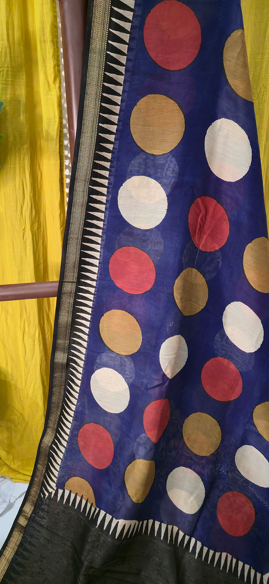 Stylish Blue Maheshwari Silk Saree with Hand Block Print for Festive & Party Wear