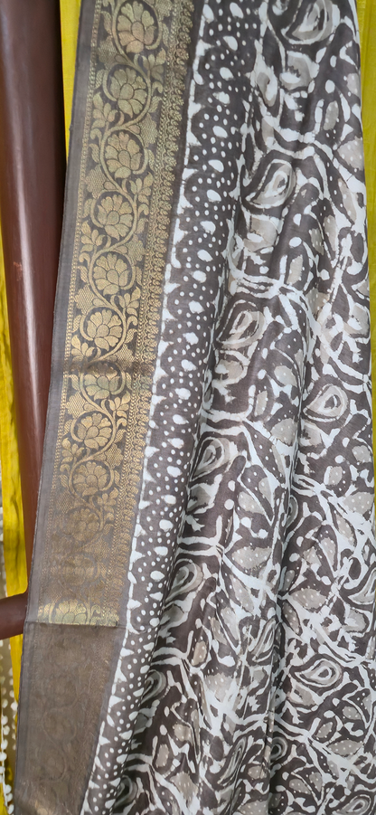 Stunning Yellow Dola Silk Saree with Ajrakh Hand Block Print for Festive Wear
